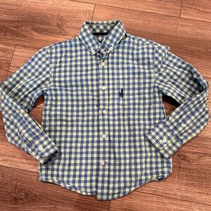Johnnie-O Boys 6 Blue and Yellow Checkered Button Down Shirt